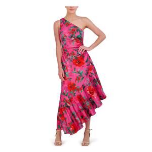 Eliza J Hot Pink Floral One Shoulder Ruffle Hi Lo A Line Dress Sz.10 NWT